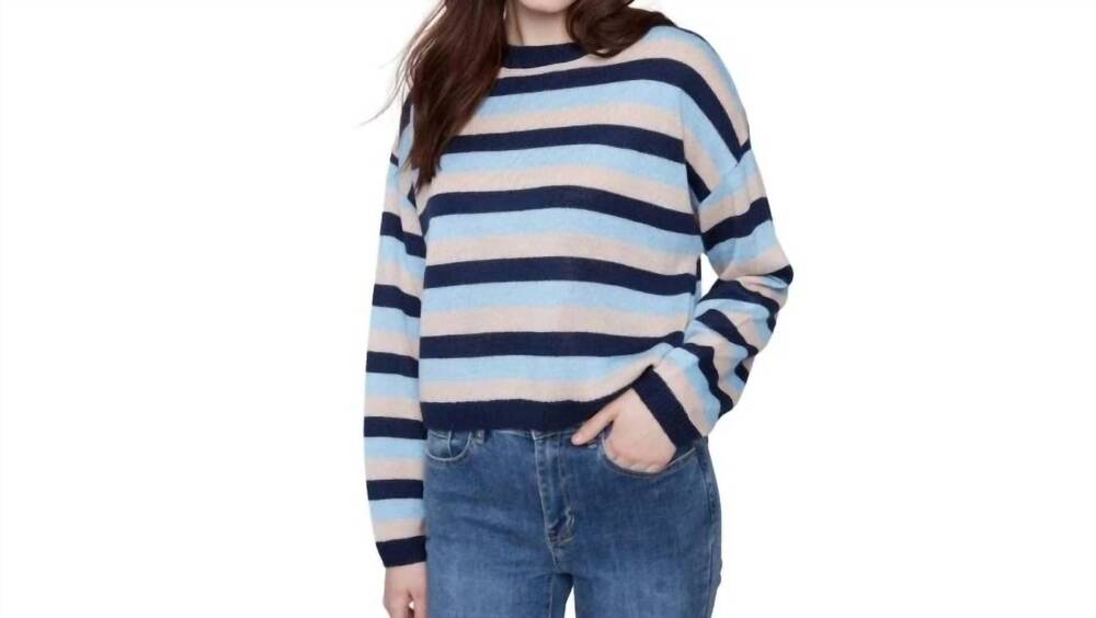NEW CHARLIE B crew neck striped sweater in navy